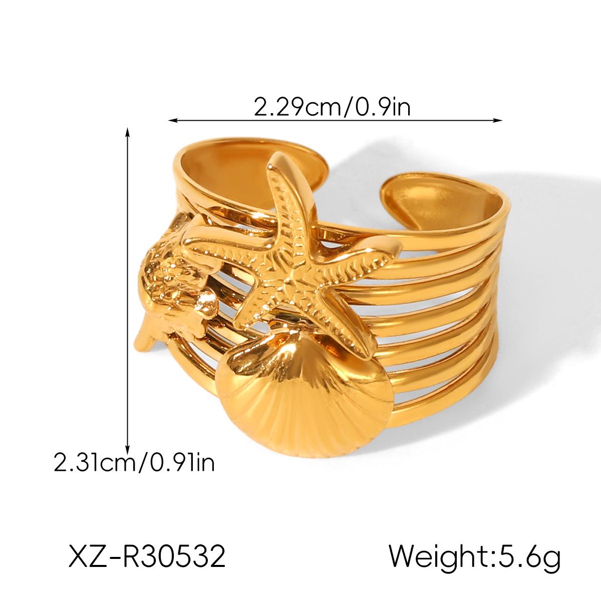 

Высококачественное титановое кольцо-разомкнутое кольцо в виде морской звезды и ракушки, европейский и американский стиль для океанского отдыха для женщин