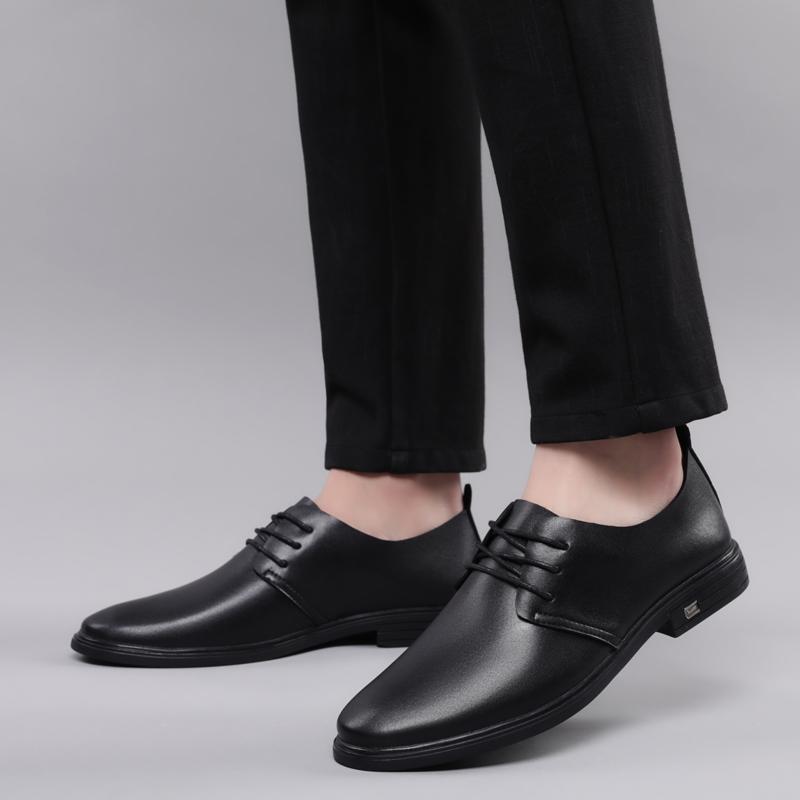 Fashionable Classic Black Men's Spring Lace Up Casual Leather Shoes Brand New Men Leather Comfortable Oxford Sole Leather Shoes