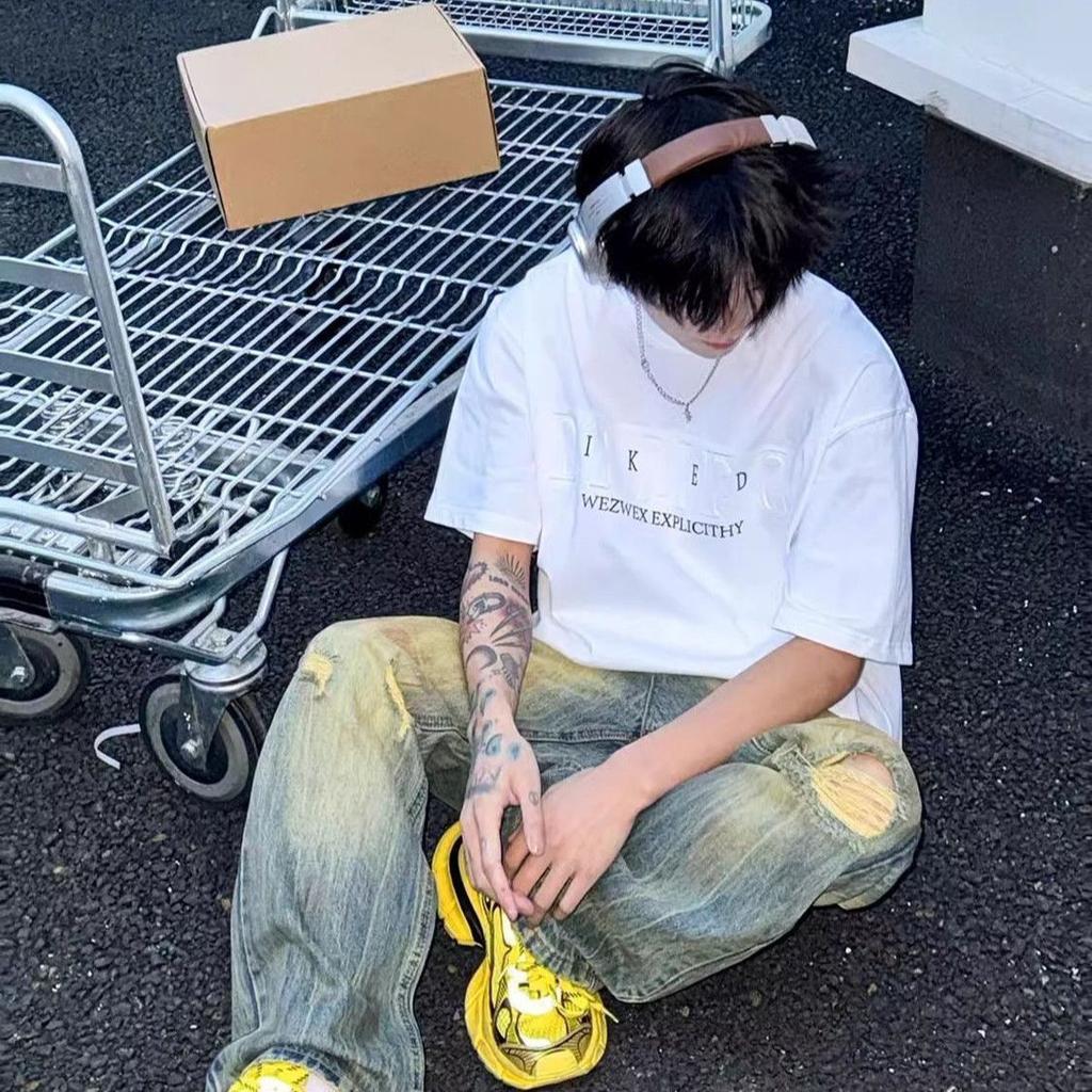 Men's Clothing Cool Stylish Printed Letter Short Sleeve Summer Casual T-Shirt Loose Fit Breathable Comfortable Everyday