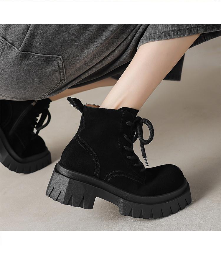 2025 Autumn/Winter Round Toe Thick-Soled Fashionable and Comfortable Women's Boots - Versatile and Slimming British Style Short Boots