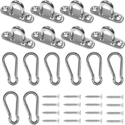 8-Piece Stainless Steel Eye Plate U-Hooks Set – 1.8" Marine Hooks With Snap Hooks & Screws – 40kg Capacity For Ceiling, Wall, Boat, Hammock