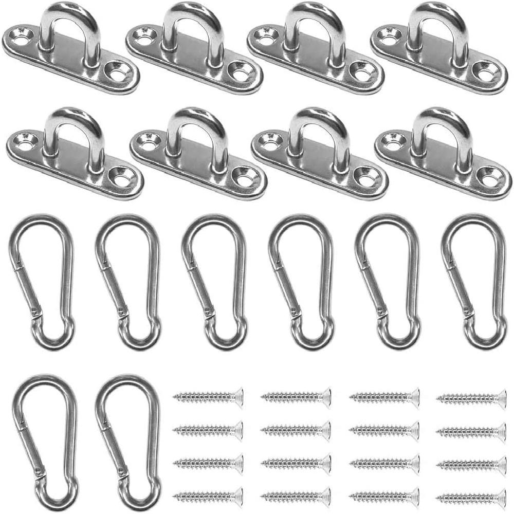 8-Piece Stainless Steel Eye Plate U-Hooks Set – 1.8" Marine Hooks With Snap Hooks & Screws – 40kg Capacity For Ceiling, Wall, Boat, Hammock
