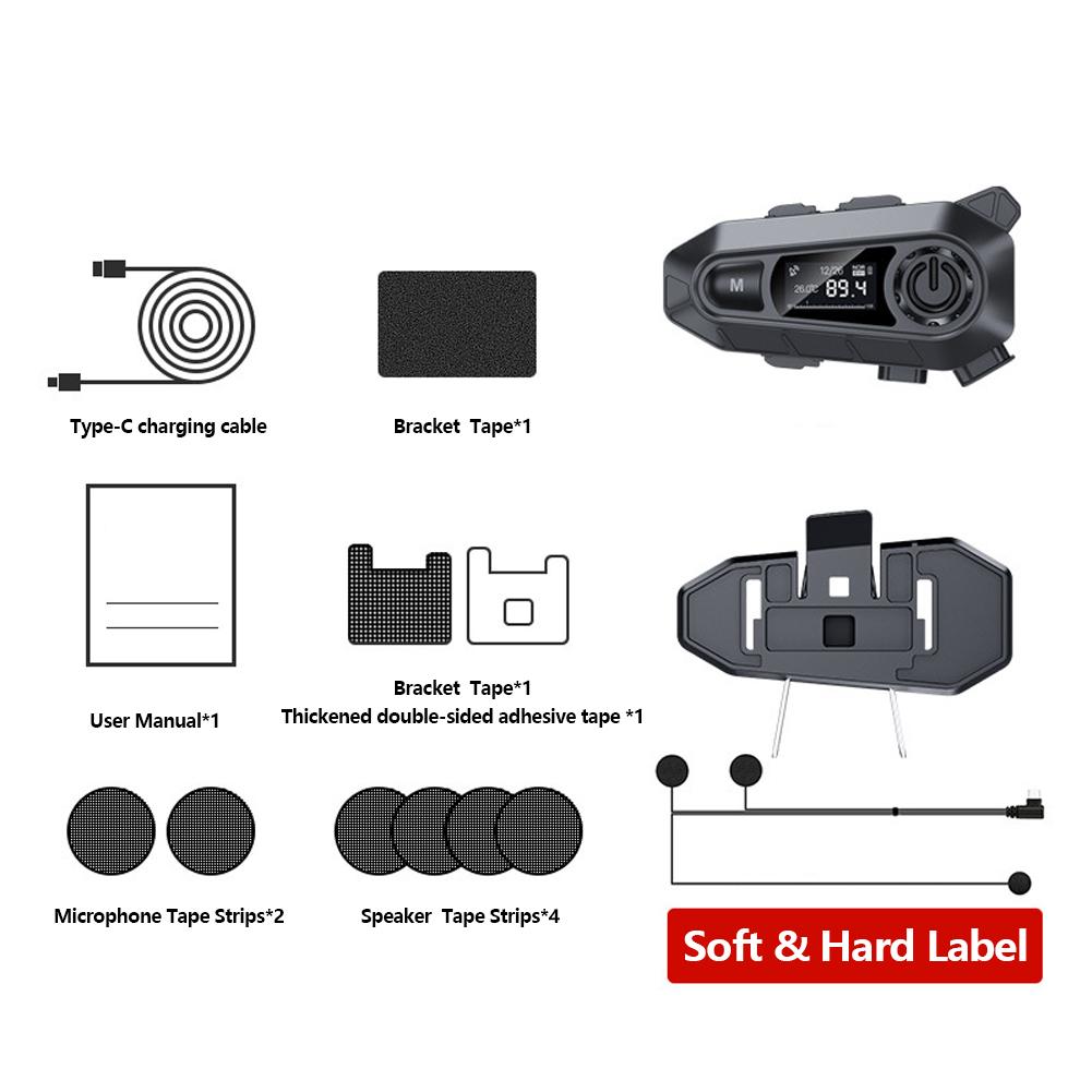 Motorcycle Helmet Headset BT5.3 Wireless Handfree Call Waterproof Moto Headphone with FM Radio Music Share LED Display For Rider