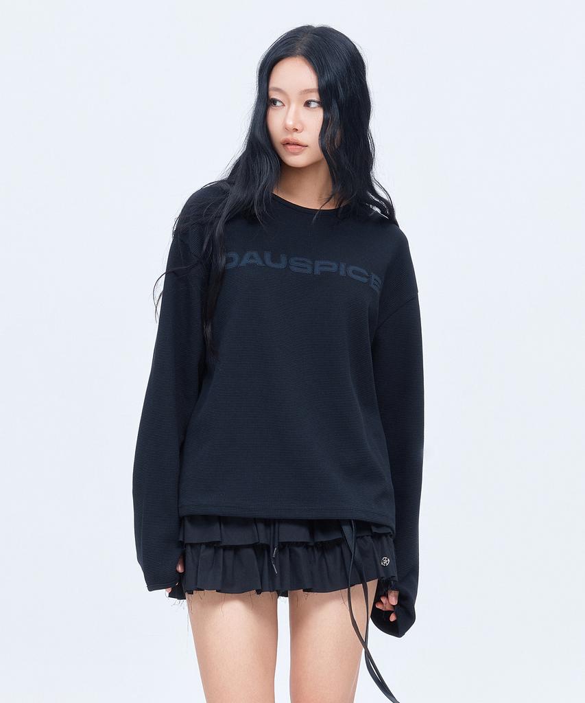 DAUSPICE (Duc) Appliqué Logo Waffle Long Sleeve Black