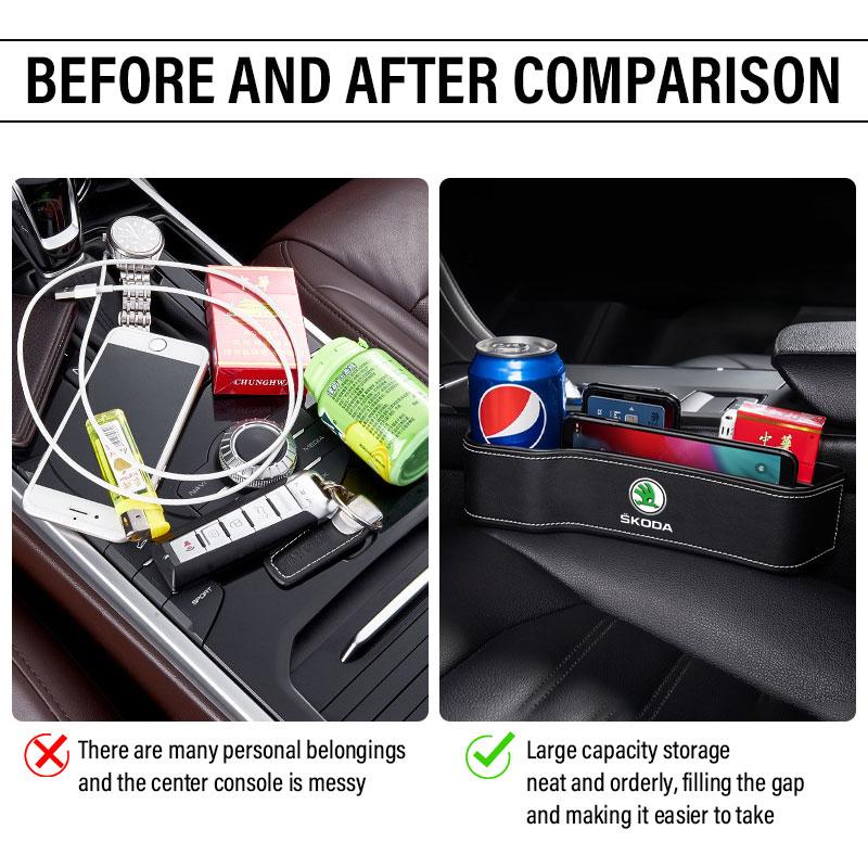2 szt. Organizer na siedzenie samochodowe Pudełko do przechowywania w szczelinie Wypełniacz szczeliny Akcesoria samochodowe dla Skoda Octavia Fabia A7 Kamiq Kapoq Kodiaq Rapid SCALA Superb Yeti Derivati