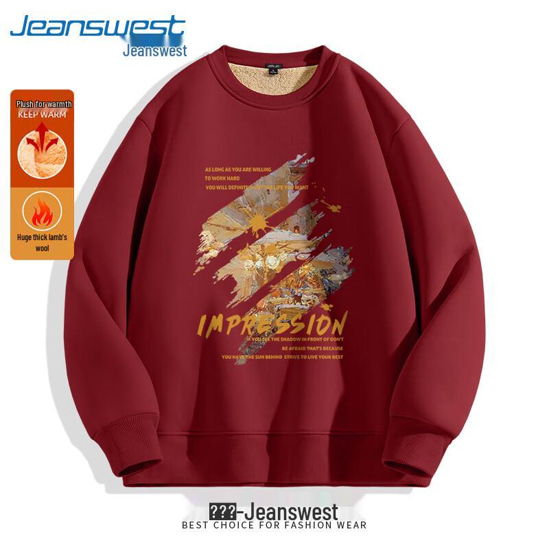 

Мужской свитшот Jeanswest в стиле Гонконга с круглым вырезом и подкладкой из овечьей шерсти