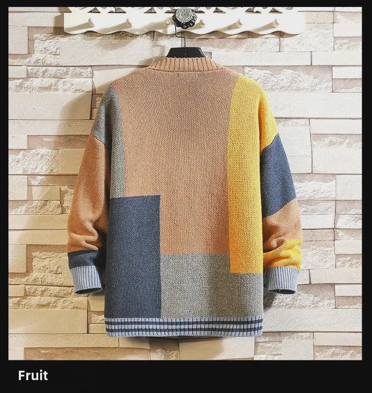 Men's Plus Size Loose Cashmere Patchwork Cardigan: Unique Autumn/Winter V-Neck Sweater