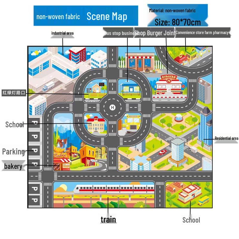 English City Traffic Play Mat: Anti-Wrinkle Firefighter Scene for Kids’ Cars