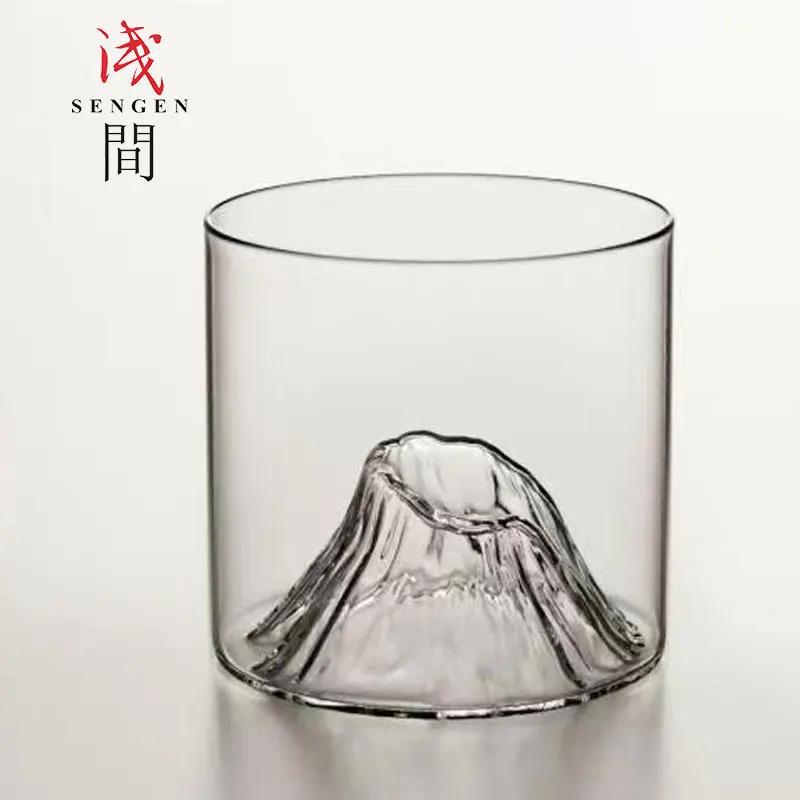 2/1Pcs 175ml New Fuji Whiskey Glass Rocks Bottom Raised Ice Mountain Shape Glass Cup Tumbler for Drink Tea Liqueur XO Wine Cup