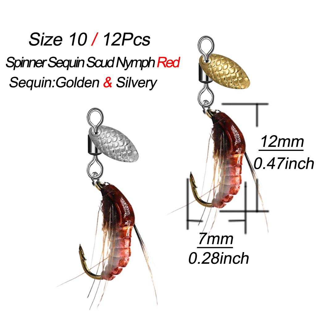 6/12 шт. блесна Sequin Scud Nymph Scud Lure Fly для ловли форели Искусственная насекомая — фото 14