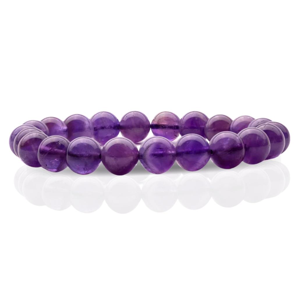 Plus Value Original Certified Amethyst Bracelet (8mm) for Stress Relief, Spiritual Awareness & Protection - Ideal for Men, Women, Boys & Girls |
