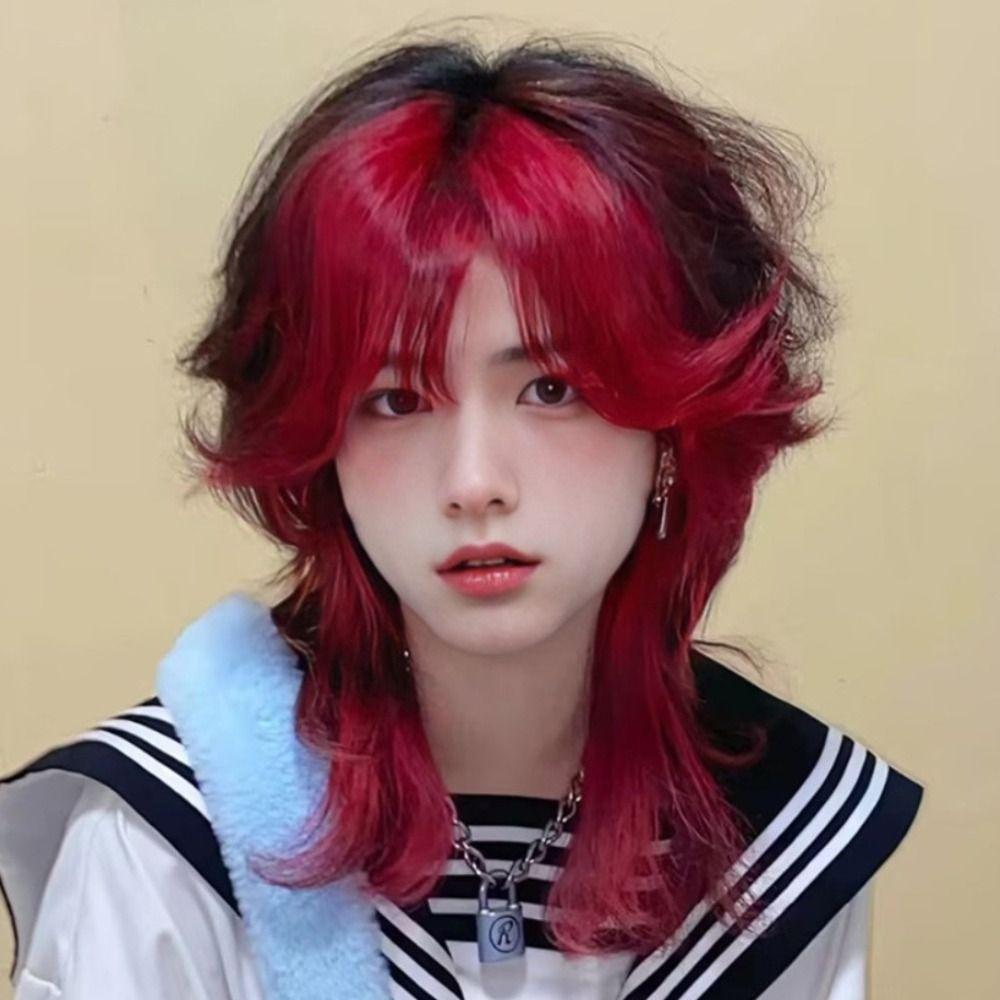 Heat Resistant Mullet Head Wigs with Bangs Synthetic Anime Men Wigs Long Cosplay Wig Party