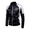 Męska Retro Patchworkowa Skórzana Kurtka Biker, Stójka, Ciepła, Jesień/Zima Casualowa Moda