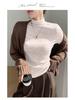 Women's Soft & Fluffy Cashmere Long-Sleeve Base Shirt with Half-High Collar for Spring, Autumn & Winter - Warm Fleece Inner Wear.