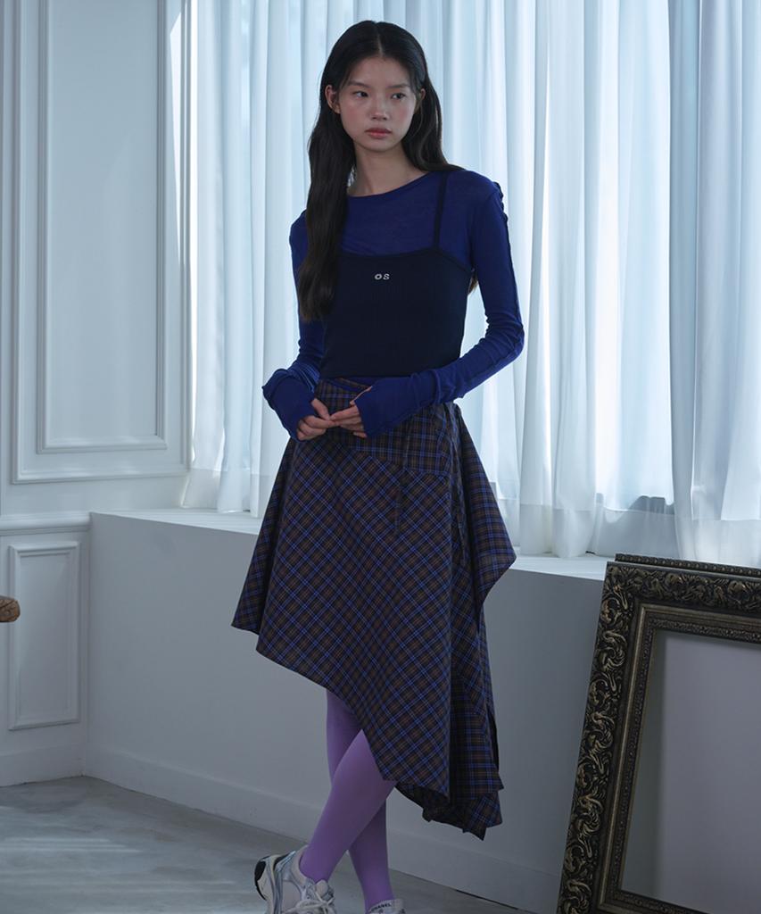 Opening Sunshine Asymmetrical Layered Check Skirt Blue