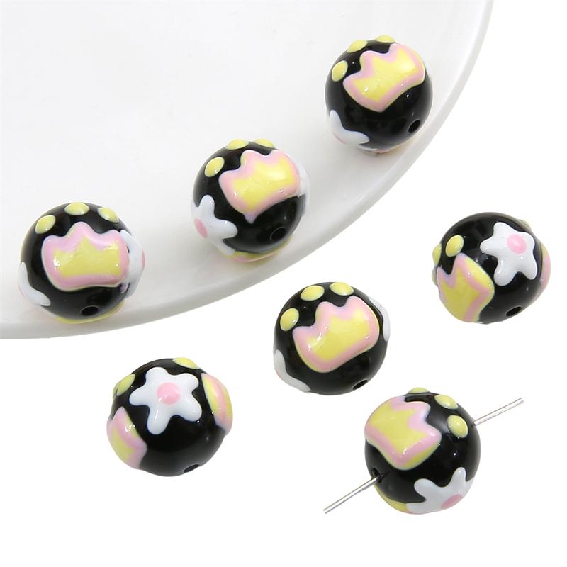Hand-drawn Acrylic Beads Cute 16mm Spacer Charms for Keychain Jewelry DIY