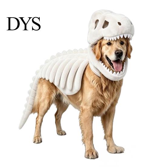 Vtipný dinosauří obleček Kostým kostlivce pro mazlíčka, Halloweenský obleček pro psa, Měkký teplý cosplay kostým pro psy kočky, Doplněk oblečení pro koledování