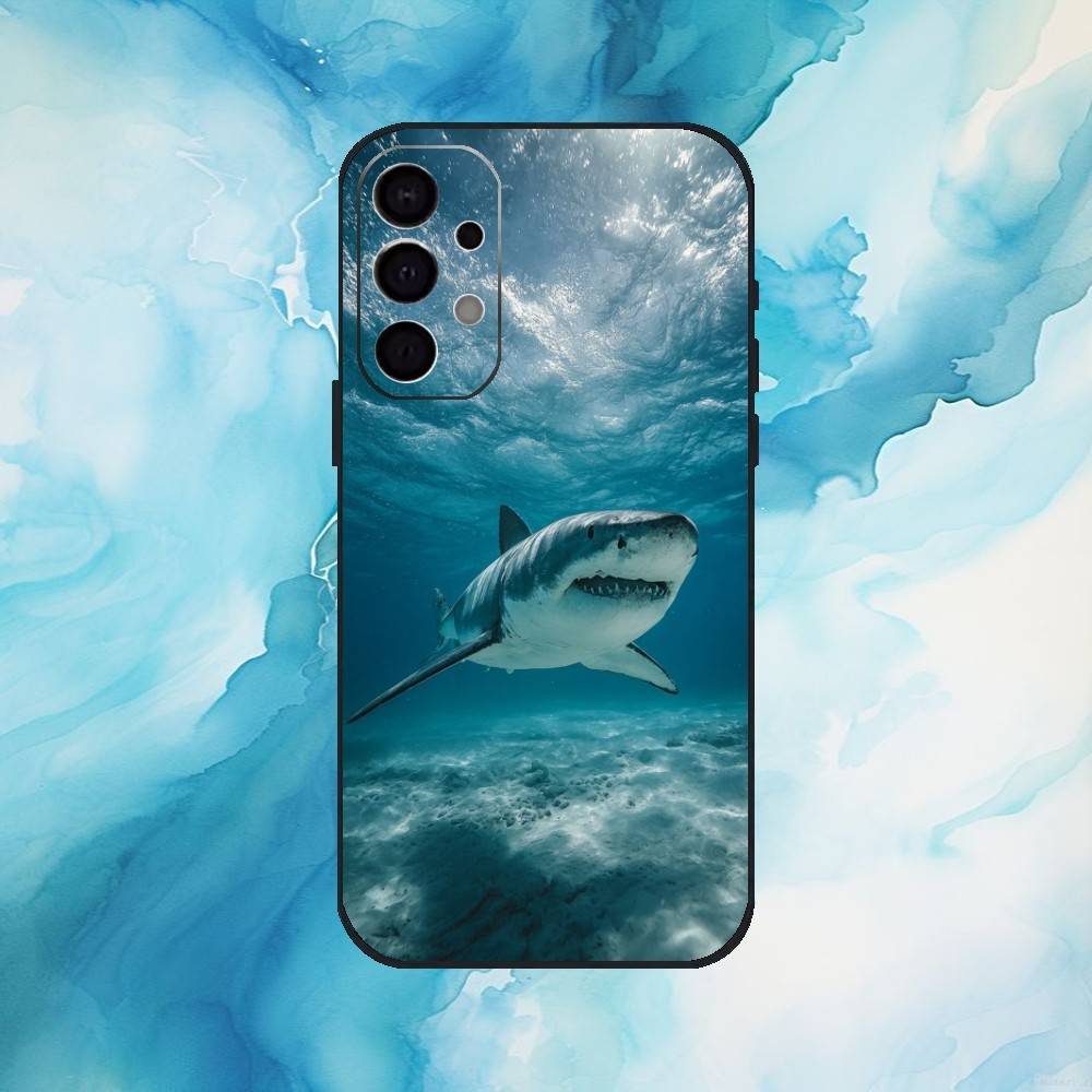 Fierce S-Shark Phone Case For Samsung S25,24,23,22,30,21,10,9,Ultra,Plus,Lite,FE,4,5 G Soft Black Case