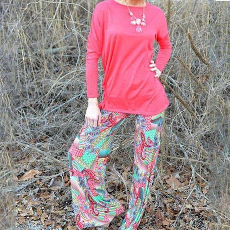 Women Bohemia Long Pants Floral Print Straight Casual Loose Trousers With Micro Fiber Material