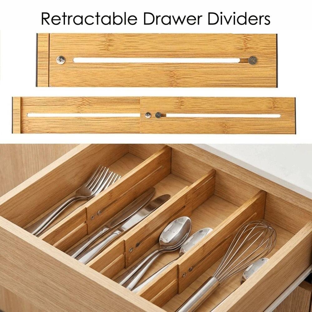 Bamboo Expandable Drawer Separators Secure Fit Cabinet Storage Partition Divider Kitchen Utensils