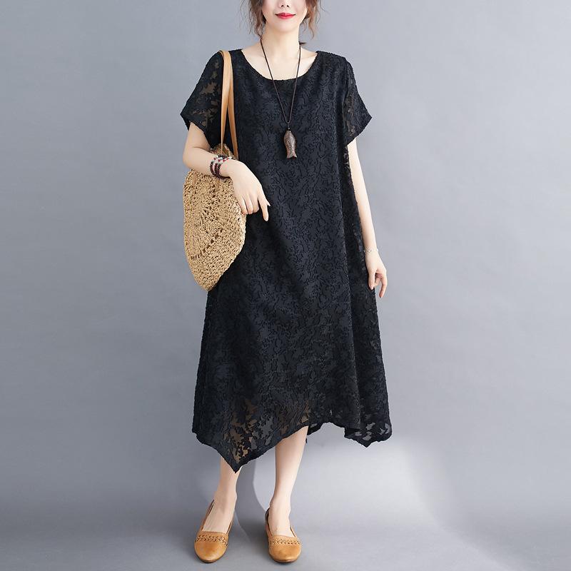 Summer Loose Round Neck Short Sleeved Dress for Women
