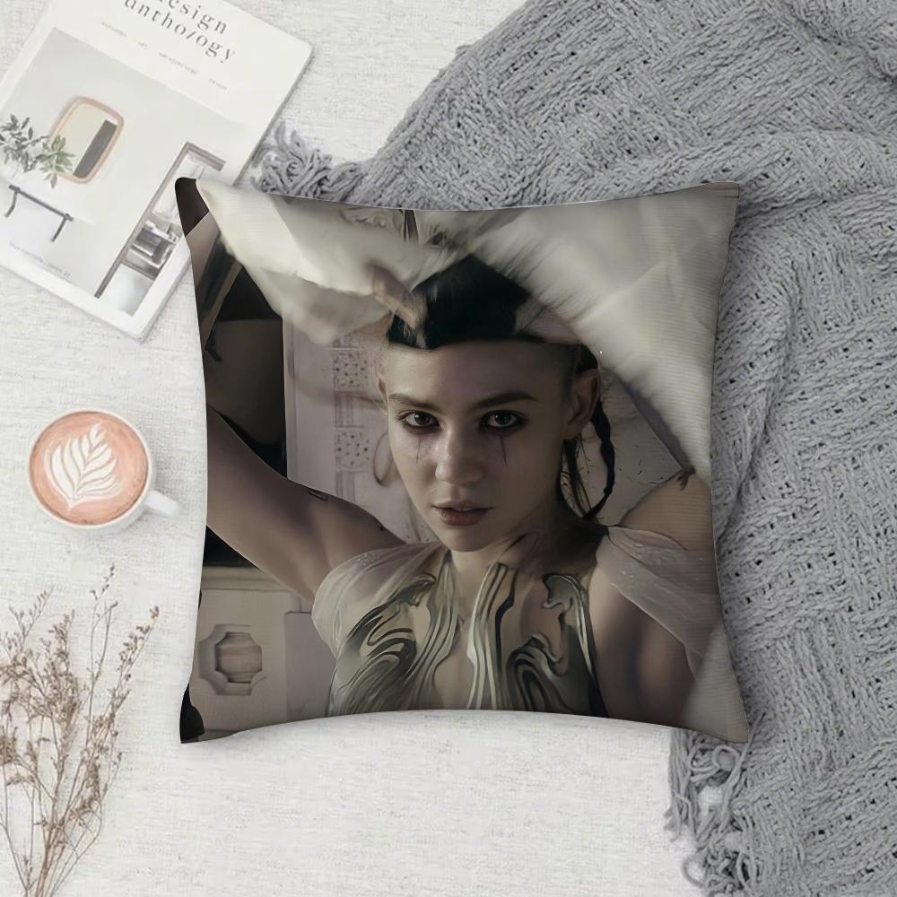 Singer Grimes Art Angels Pillow Case Square Double-Sided Printing Short Plush Sofa Cushion Cover Bedroom Bedside Pillow 12x12Inch