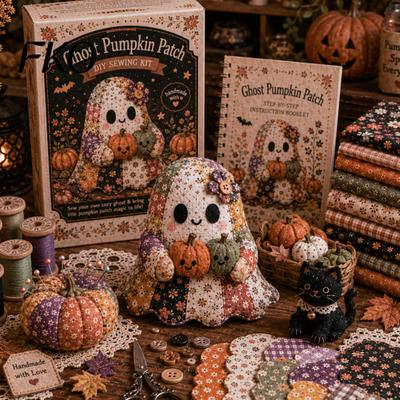 Kit de Patchwork Fantôme Créatif pour Décoration d'Halloween à la Maison, Ensemble de Couture DIY Poupée Mignonne avec Kit d'Ornements Uniques Pré-Coupés, Tissus, Fête d'Automne