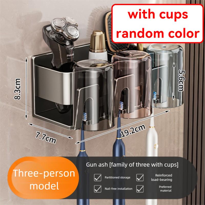 Toothbrush Holder No Need Drilling Toothbrush Cup Mouthwash Cup Wall Mounted Storage Bathroom Restroom Cup Holders With Cups