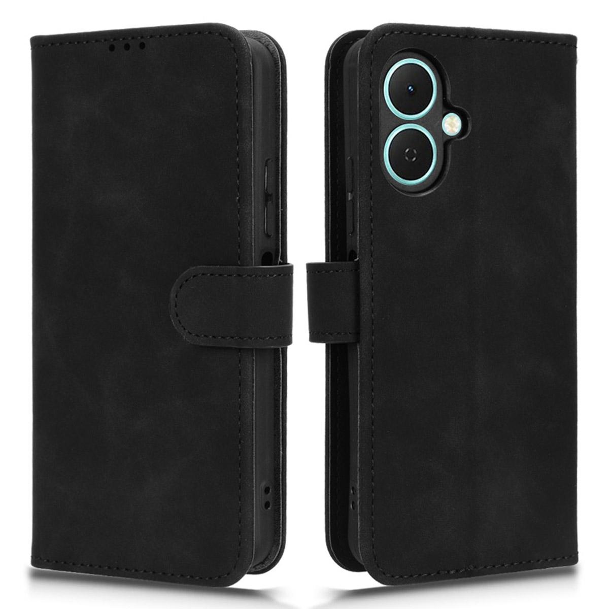

For TECNO Spark Go 2 4G Leather Case Skin Feel Anti Drop Wallet Flip Phone Cover Black