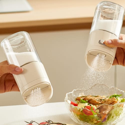 ZASA 2-Way Glass Seasoning Container, Salt Shaker, 0.5g Metered Dispenser, Airtight and Moisture-Resistant, One-Hand Operation, Shaker, Spice Bottle,