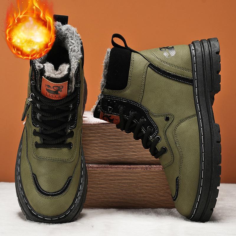 Zimní pánské boty Teplé plyšové Venkovní bavlněné boty Černé Velikost 48 Vodotěsné Šněrovací Protiskluzové Módní Odolné proti chladu Pánské boty