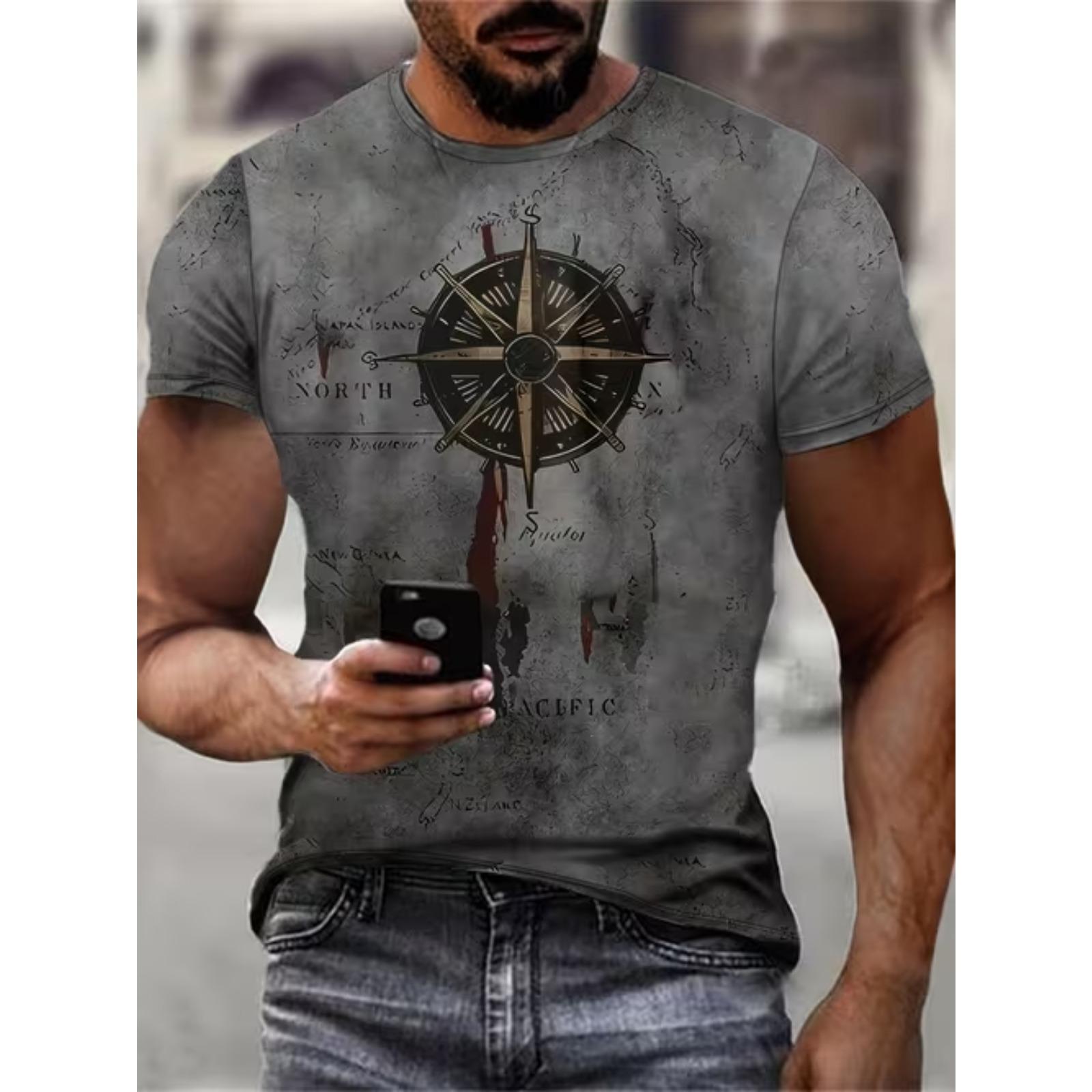 New Summer Men s Fashion T-shirt Personality Geometric Pattern Printed Men s T-shirt Top XS чёрный