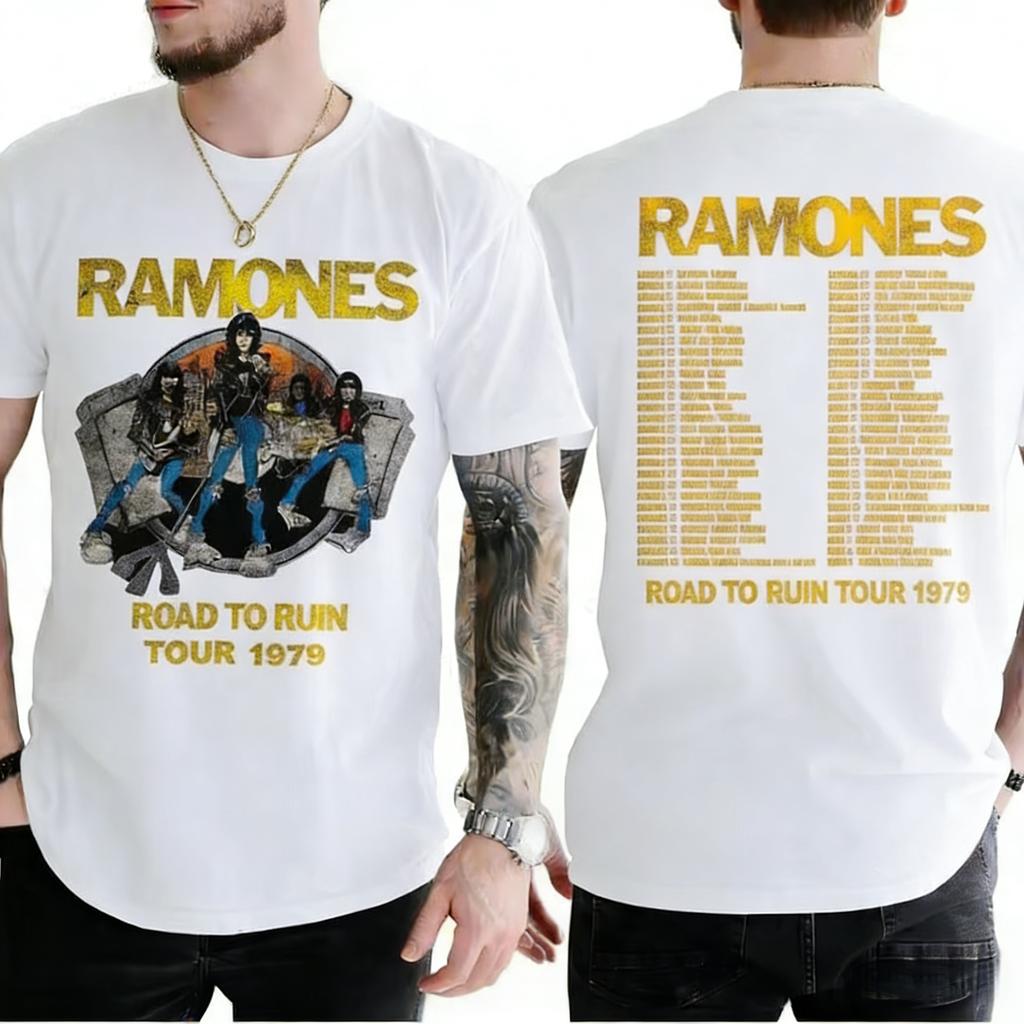 Crew Neck T  Shirt with Punk Rock Creative  Inspired Graphic Featur Ramones Tour Art for Music Enthusiasts Hip Hop Streetwear