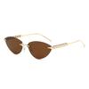 Occhiali da Sole Trendy Senza Montatura Cat Eye in Metallo Donna Montatura Piccola Marca di Lusso Occhiali da Sole con Borchie Tonalità Femminile Elegante Unico Occhiali