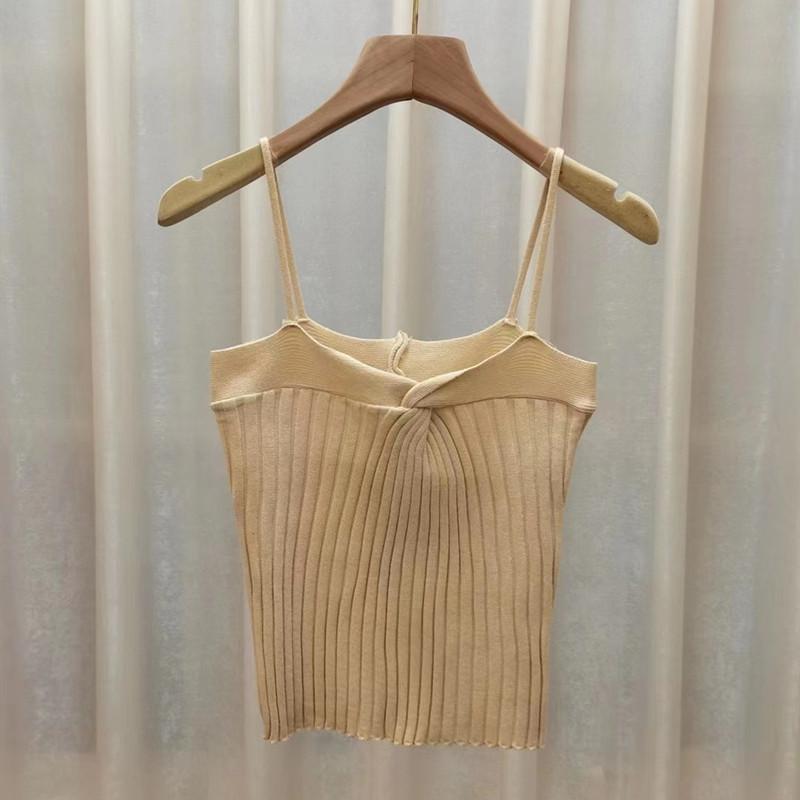 New Spring and Summer Design Kink High Waist Strap Breast Versatile Knitted Suspender Vest with Short Top for Women