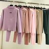 Double-sided Velvet Two Piece Set Autumn Clothes and Pants Women's Half High Neck Warm Long Sleeved Top Solid Color Undershirt Autumn and Winter