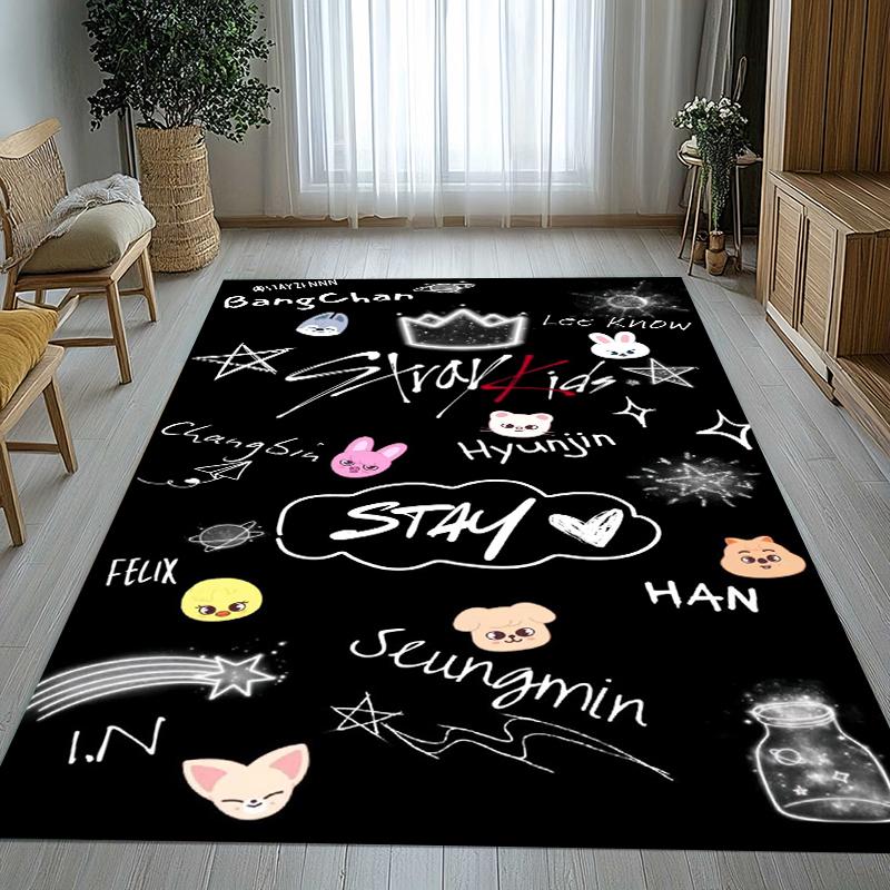 HD Stray Kids Kpop Star Living Room Non-Slip Area Rug Soft Carpet for Bedroom Kids Playroom Sofa,Home Decor Doormat Gift