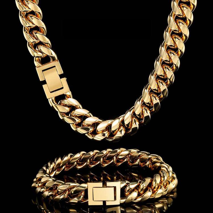 Wholesale Cubana 6MM 8MM 10MM 12MM 18k Gold Plated Stainless Steel Mens Cuban Link Chain 6mm*7inch золотой