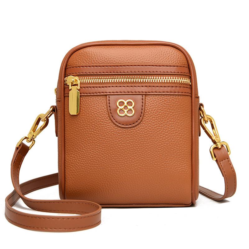 

Premium sense niche leather women s bag new simple and fashionable shoulder messenger bag first layer cowhide mobile phone bag коричневий