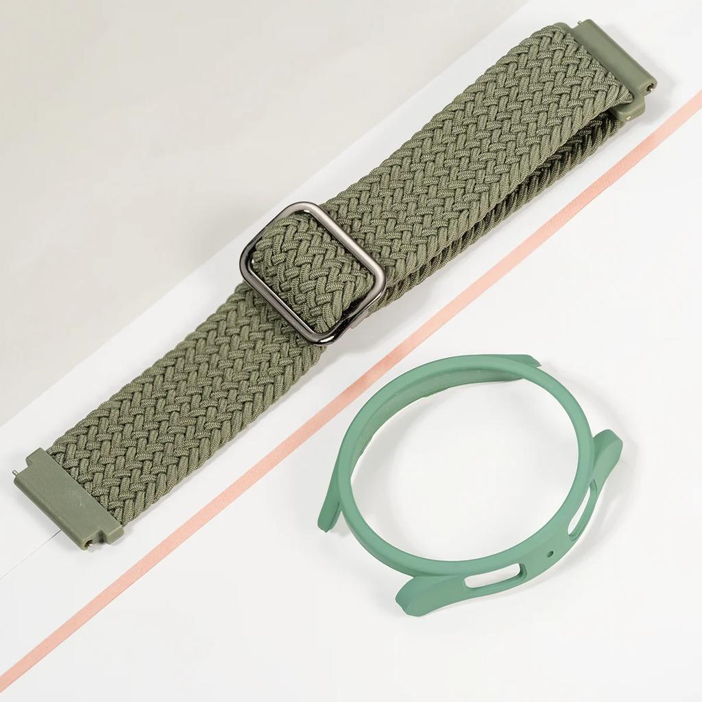 Nylon Band+Case for Samsung Galaxy Watch 7 6 5 4 40/44mm Strap Braided Bracelet PC Bumper Protector Cover SmartWatch Accessories