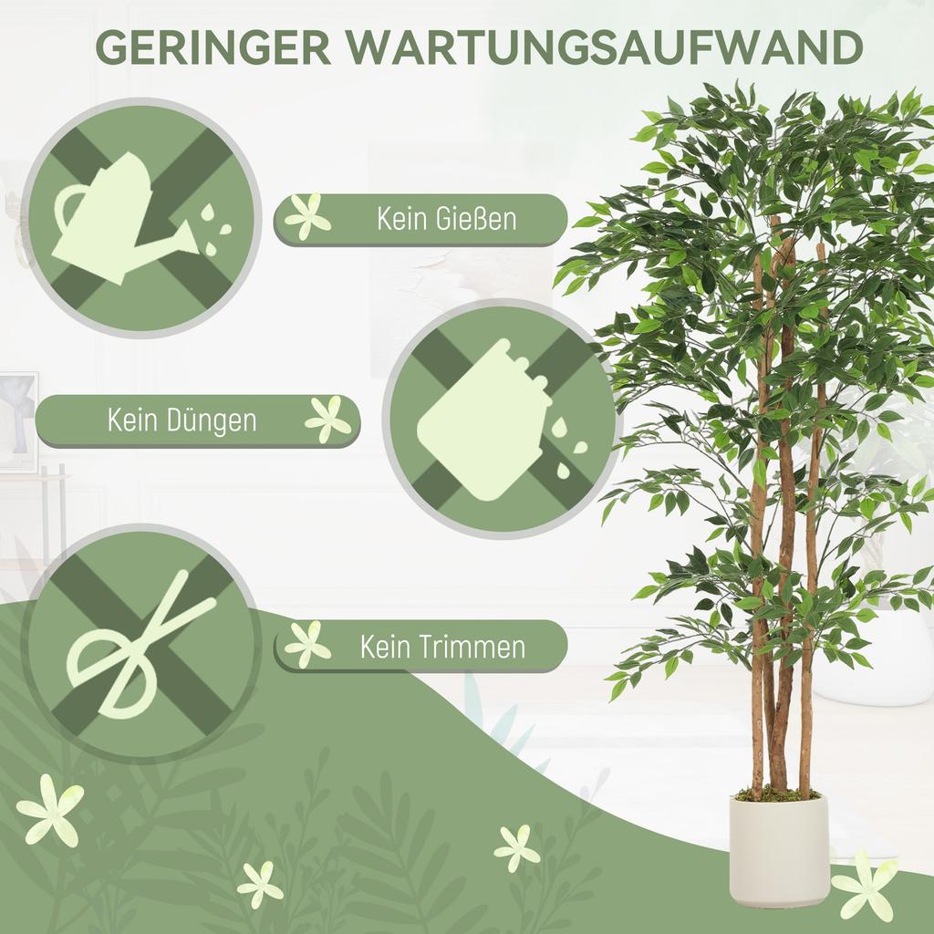 180cm Artificial Ficus Tree, Fake Potted Tree with Solid Wood Trunk and Pot for Indoor, Green