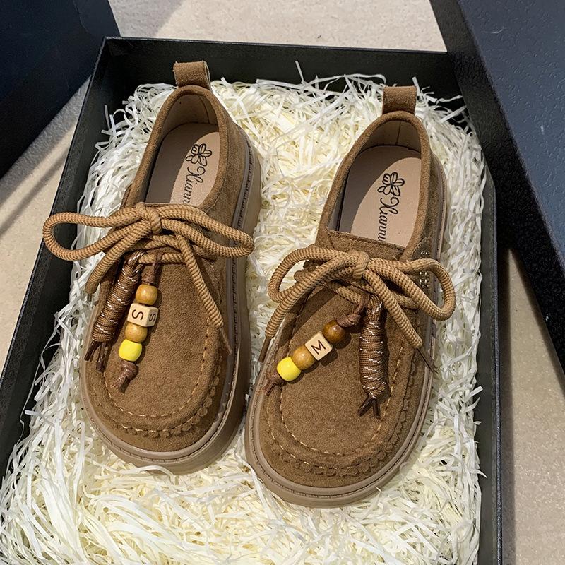 

Cowhide version~ Muffin sole Boken shoes women s 2025 autumn and winter new versatile lace-up retro height-increasing kangaroo shoes 40 верблюд