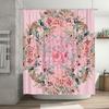 Delightful Pink Floral Bathroom Shower Curtain for Home Decor Lavender Green Flower Garden Design Waterproof Fabric Size 180cm X