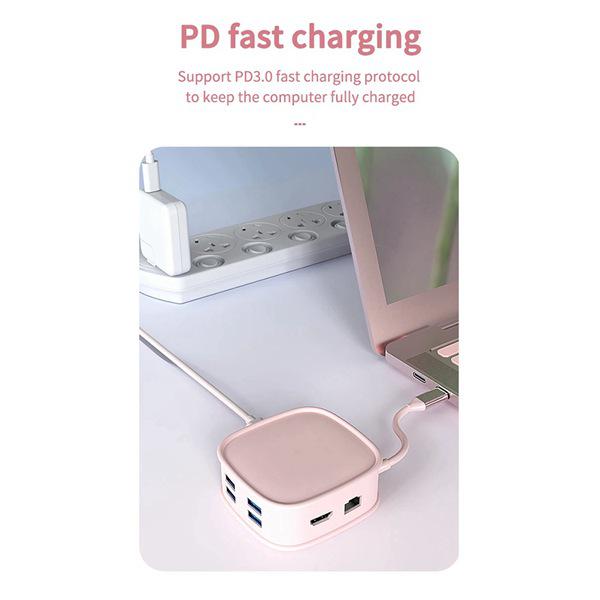 

10-in-1 Pink ABS Handbag Type-C USB Hub Docking Station Others