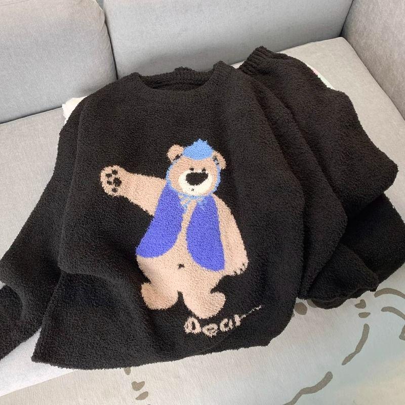 

Уютный флисовый пижамный комплект «Мишка» - Мягкая, пушистая и теплая осенне-зимняя домашняя одежда для пар Size 2 [Recommended for 37.5-50 kg]