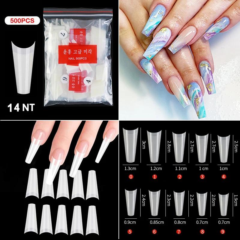 500PCS Natural Transparent Ballerina Almond  Round End Full/Half Ballet Coffin French False Nail Tips Fake Toenail Tip Manicure