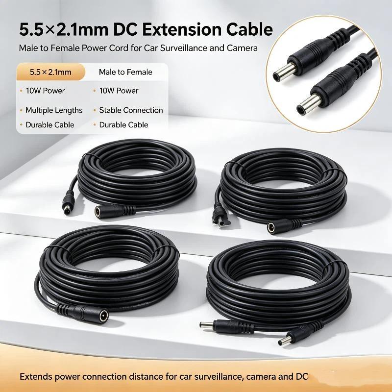 DC Extension Cable 5.5mm x 2.1mm Male to Female Wide Application 1M-20M for Small Home Appliance LED Strip CCTV