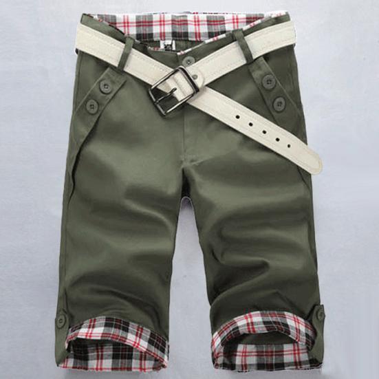 Summer Beach Casual Men Plaid Patchwork Podkręcane spodenki z mankietami Piąte spodnie