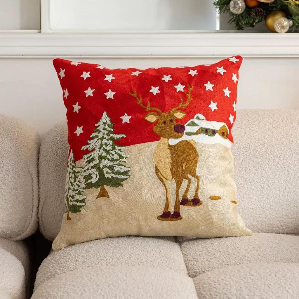 Christmas Embroidery Candy Cane & Santa Hat Tufted Throw Pillow Cover