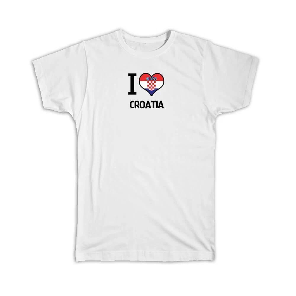 Gift T-Shirt : I Love Croatia Flag Heart Country Crest Croatian Expat XL